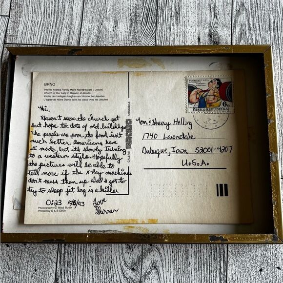 Vintage framed Czech Republic BRNO Church postcard and vintage frame 1993 - Picture 3 of 6